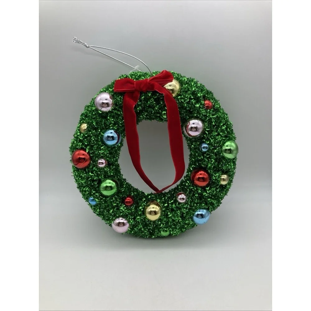 World Market Metallic Kelly Green Bottlebrush Christmas Wreath Hanging 8